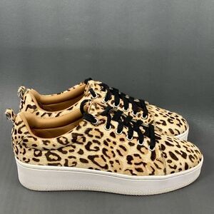 HALOGEN IVIE CALF HAIR PLATFORN LEOPARD PRINT SNEAKERS womens size 9